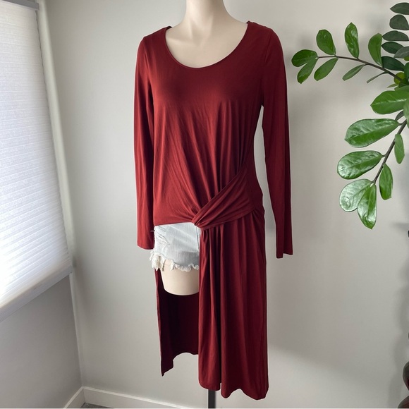 Elsewhere Rust Long Sleeve Twist Top Midi Length Tunic Size Small - Picture 3 of 8